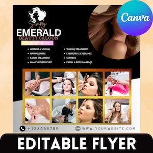Kosmetikerin Flyer Vorlage: Beauty Salon Marketing (Canva bearbeitbar, digitaler Download)