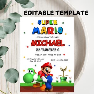 スーパーマリオ誕生日招待状、マリオブラザーズ誕生日招待状、スーパーブラザーズボーイ招待状、印刷可能な誕生日Canva招待状