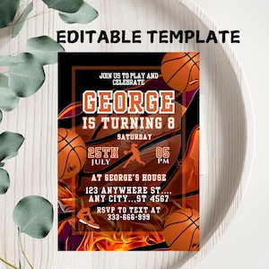 Basketball Birthday Invitation, Sports Invitation, Girls Boys Birthday Invitation, Basketball Invite, Template Printable, Canva Editable