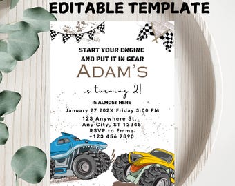 Monster Truck 3rd Birthday Invitation: Editable Template (Digital Download)