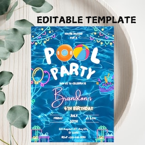 Pool Party invitation boy, Pool Party Birthday invitation, Pool Birthday, Pool Party, Pool Party Summer, School Pool Party, Swimming Party