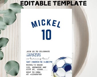 Soccer Birthday Party Invitation Template: Editable Canva Design (Digital Download)