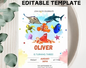 Nemo Birthday Invitation: Ocean Party, Editable Template (Digital Download)