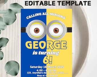Editable Minion Birthday Invitation Template (Digital)