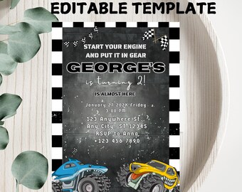 Editable Monster Truck Birthday Invitation (Digital Download)