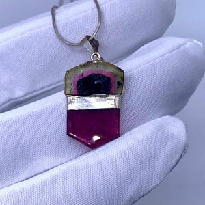 Colgante de turmalina sandía natural, rodaja bicolor, joyería de cristal de plata de ley