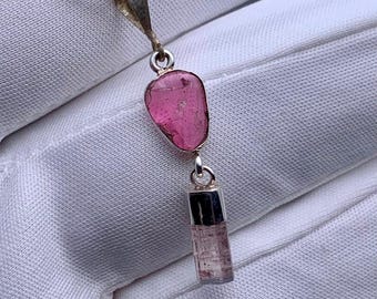 Handmade Pink Tourmaline Slice Pendant, Sterling Silver Natural Gemstone Jewelry