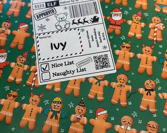 Personalised North Pole Christmas Gift Labels 6x4 | Naughty or Nice Santa Tracker QR | Teddy Elf Santa Gingerbread 5pk or 10pk