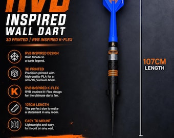 3D Printed Raymond van Barneveld Inspired Giant Wall Dart 107cm | RVB K-Flex Style | Darts Room Man Cave Wall Decor