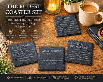 Funny Engraved Slate Coaster | 10cm Square Slate Coaster | Novelty Swear Coaster | Humorous Gift | Housewarming Gift | Office Gift