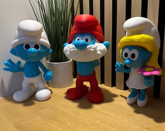 3D Printed Smurf, Smurfette & Papa Smurf Figures | Collector Gift | Retro Character Home Decor | Made in UK