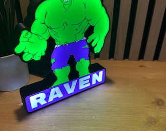 Personalised Hulk inspired lightbox, games room, gift,usb powered LED,3D printed