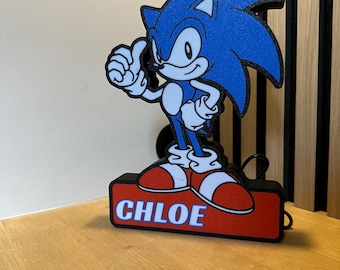 Personalised Sonic the Hedgehog inspired lightbox, 3D printed, led lights, kids room, play room, gift,