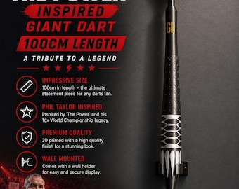 3D Printed Phil Taylor Inspired 100cm Giant Dart | 3D Printed Wall Display | Darts Fan Gift | The Power Inspired Dart |