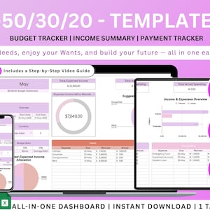 50/30/20 Budget Spreadsheet Google Sheets Monthly Budget Paycheck Planner 70/20/10 Budget Template Weekly Budget Tracker Savings Tracker