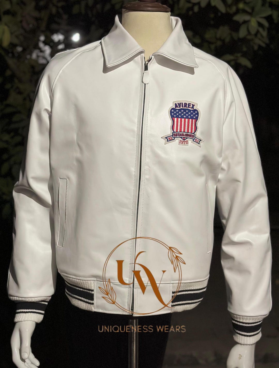 アビレックス ユニセックス ホワイトカラー レザージャケット モーター