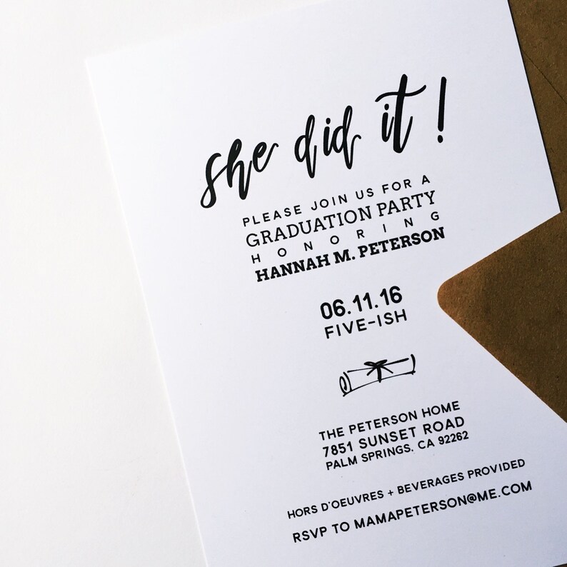 She/He Did It Graduation Party Invitation &amp; Thank You | Etsy