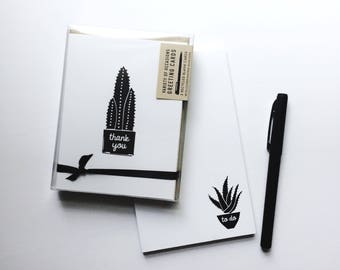 Gift Set: to-do list notepad + 5-pack variety occasion greeting card pack, succulent + cactus style
