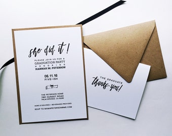 She/He Did It! Graduation Party Invitation & Thank You Notecards