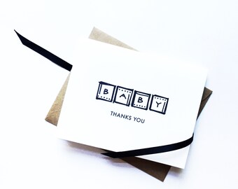 Modern + Minimalist Unisex Baby Thank You Notes, Black and White, matching shower invitations