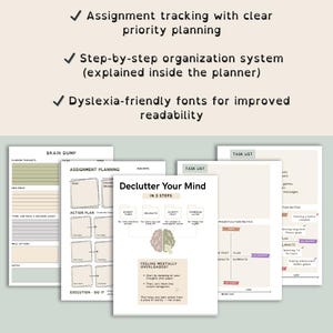 ADHD Student Planner 2026/2027 | Assignment Tracker | Brain Dump | Printable A5 | US Letter | Dyslexia-Friendly image 3