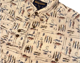 Vintage Woolrich Fly Fishing Cotton Flannel Button Down Shirt Gorpcore Men's L