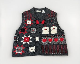 Vintage Sigrid Olsen Sport Christmas Sweater Vest Women&#39;s Size Large Angora Wool