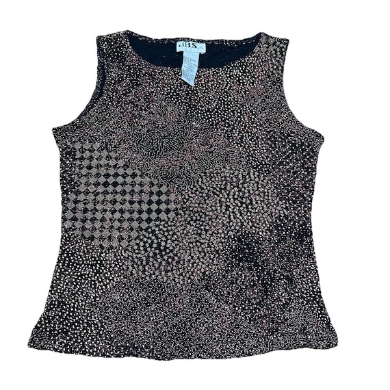 Vintage J.B.S. LTD Black Rose Gold Metallic Sparkle Sleeveless Top Women's S