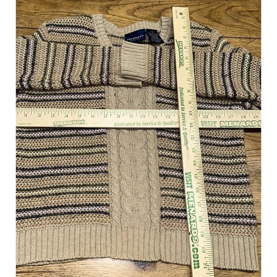 Liz Claiborne Y2K Striped Wool Blend Cable Knit V-neck Sweater 