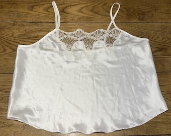 Vintage jaren 90 California Dynasty cami-lingerietop met witte kanten pailletten L