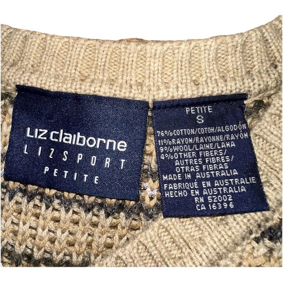 Liz Claiborne Y2K Striped Wool Blend Cable Knit V-neck Sweater 