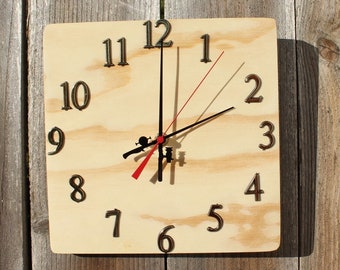 Handmade Small Wooden Clock With Fishing Rod Hands.