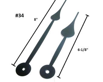 Number 34 Clock Hands, 8" Black Spaded Hands