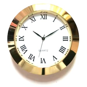 Round Quartz Clock Insert,  Fitup,  37mm (1-7/16" ), Roman White Porcelain Dial,Replacement Gold Bezel, Seiko Movement, Volume Rates