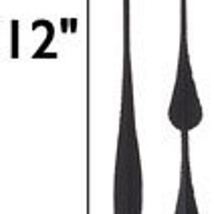 May include: Black clock hands, 12 inches long. The hour hand is thicker than the minute hand.