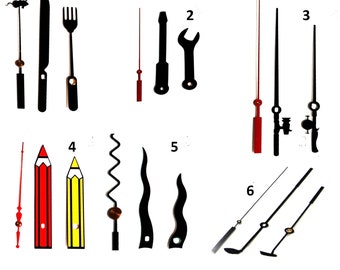 Specialty - Novelty Clock Hands Tools/Crayons/Silverware/Fishing Poles/Wavy/Golf Clubs