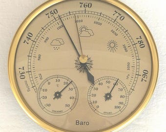 5.1" (130mm) Diameter Weather Measuring Instrument 3 in 1 Function Weather Station Barometer Thermometer Hygrometer, Wall Or Wood Mount