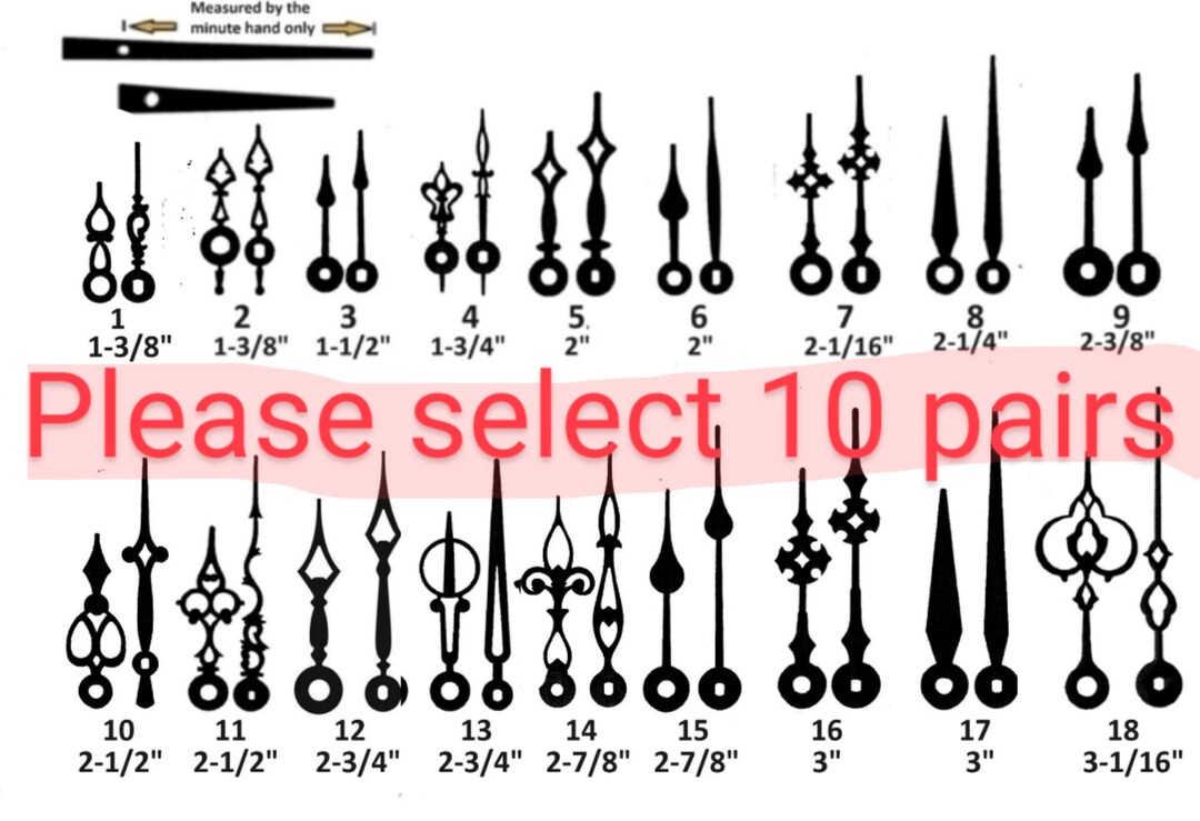 10 Pairs of Black or Brass New Clock Hands for Scrapbooking, Steampunk