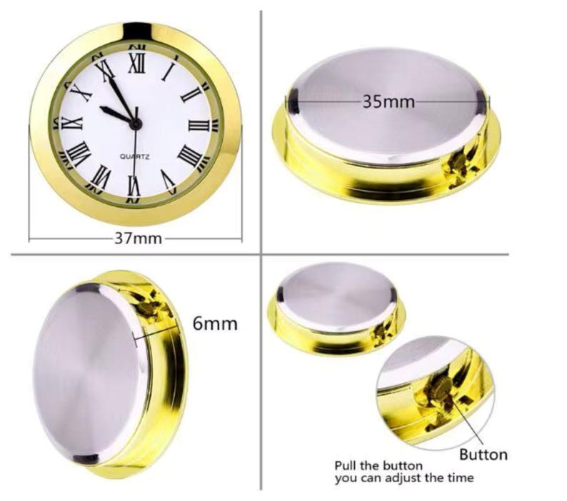 Round Quartz Clock Insert, Fitup, 37mm (1-7/16" ), Roman White ...