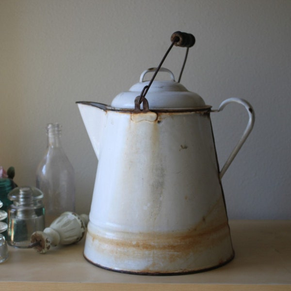 French Provincial And Cottage Cute Enamel Coffee Pot