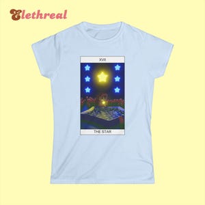 Camiseta con la carta del tarot de las estrellas, camiseta celestial, top coqueto para amantes del espacio, estética de chica suave, ropa de bruja, regalo retro para Acuario
