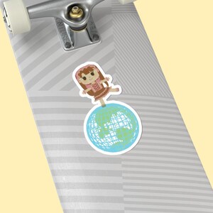 Girl on top of Earth vinyl sticker - Soft pastel Aesthetic Gift for Travel Lover - Durable Laptop Accessory - Stationary essential for teens