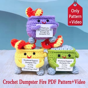 Emotional Support Dumpster Fire Crochet Pattern PDF File Tutorial,Burning Trash Can Tutorial,Multilingual Crochet Tutorial,Trash Can Pattern