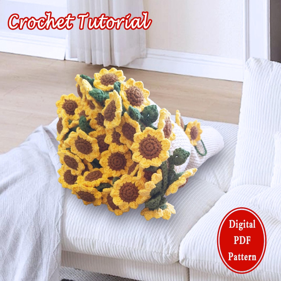 Crochet Sunflower Bouquet Blanket PDF Pattern,circle Flower Blanket