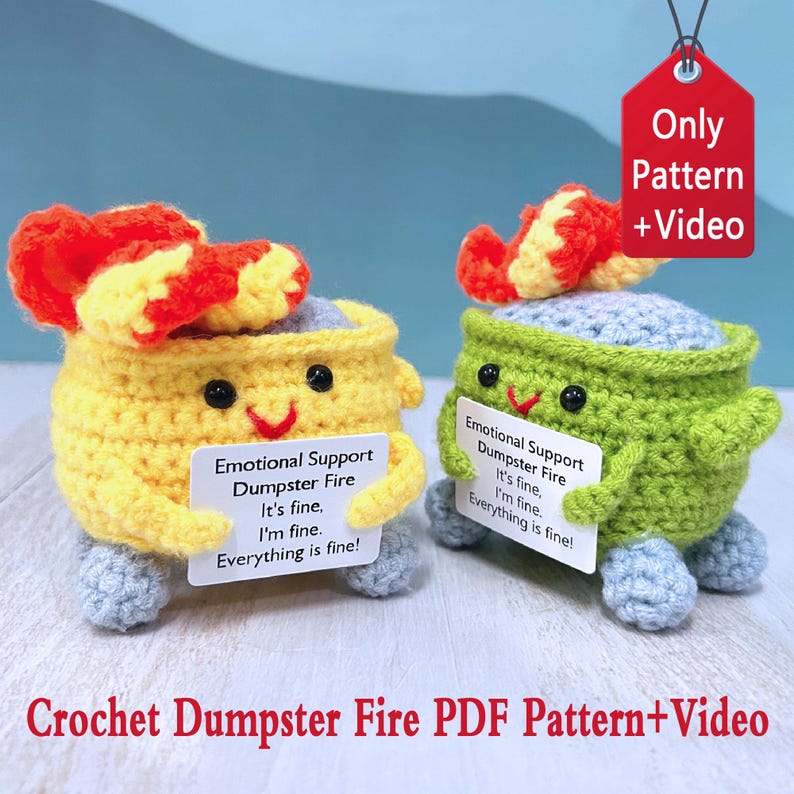 Multilingual Fire Emotional Support Dumpster Fire Crochet Pattern PDF File Tutorial ...