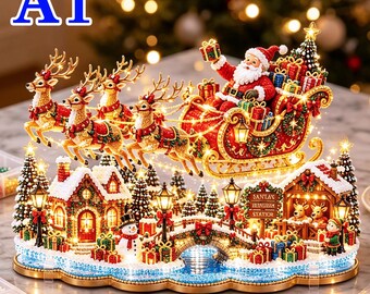Magical Christmas Village 3D Gem Diamond Painting DIY Kit,Xmas Gem Pearl Painting DIY Ornament,Holiday Tabletop Centerpiece Craft Gift