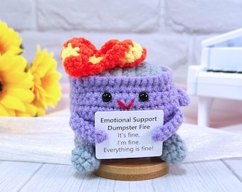 Adorable Crochet Dumpster Fire,Handmade Crochet Emotional Support Dumpster Fire,Office Desk Decor,Various Colors Dumpster Fire
