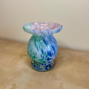 Murano MCM Tri-Colored Glass Vase, Vintage Pink Green Blue Hand-Blown Art Glass