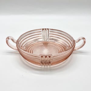 Pink Depression Glass, Anchor Hocking Manhattan Ribbed Bowl w/ Double Handles, 1930s Decor