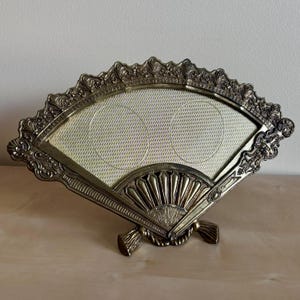 Vintage Brass Fan Picture Frame, Large Ornate Art Deco Photo Portrait Frame, Gold Baroque Victorian Tabletop Decor